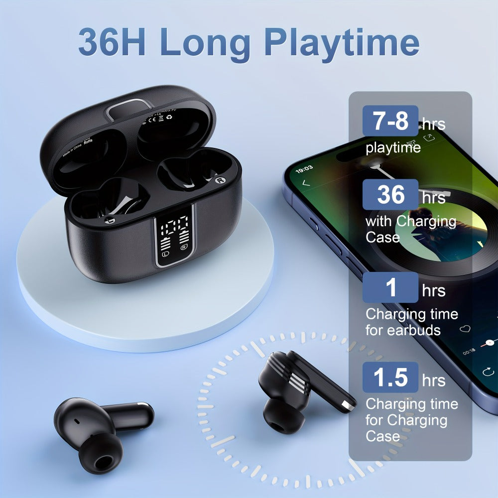 ENC Sports Wireless Earbuds ANKRIYUL Stereo Headphones Environmental Noise Cancellation Charging Case Compatible Smartphone Laptop TV Music Calls Earphones Black
