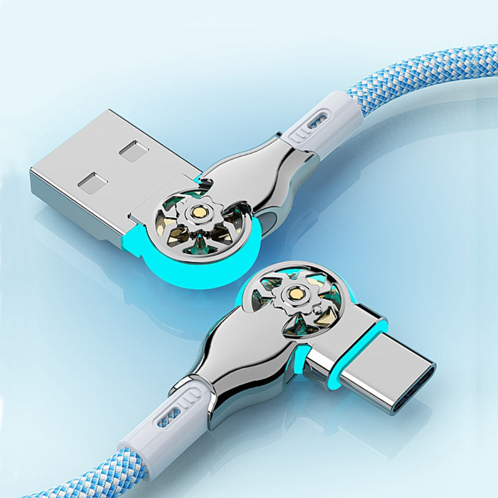 90 Degree USB-C Cable 65W Fast Charging with LED Light 6.56ft – Left Right Angle Double Elbow Type-C Data Cable for Samsung Galaxy S24 S23 Xiaomi Huawei Android Gaming Car Desk Setup