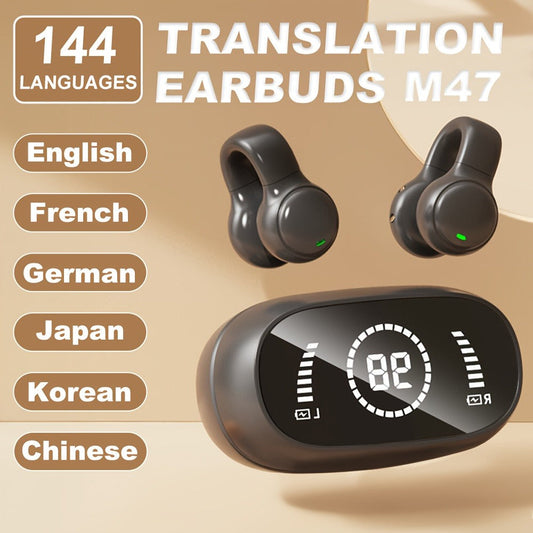 Open-Ear AI Translation Earbuds 144 Languages Real-Time Translator, Wireless Translator Headphones USB-C Charging, Compatible with Tablet & Smartphone, for Travel Business International Communication