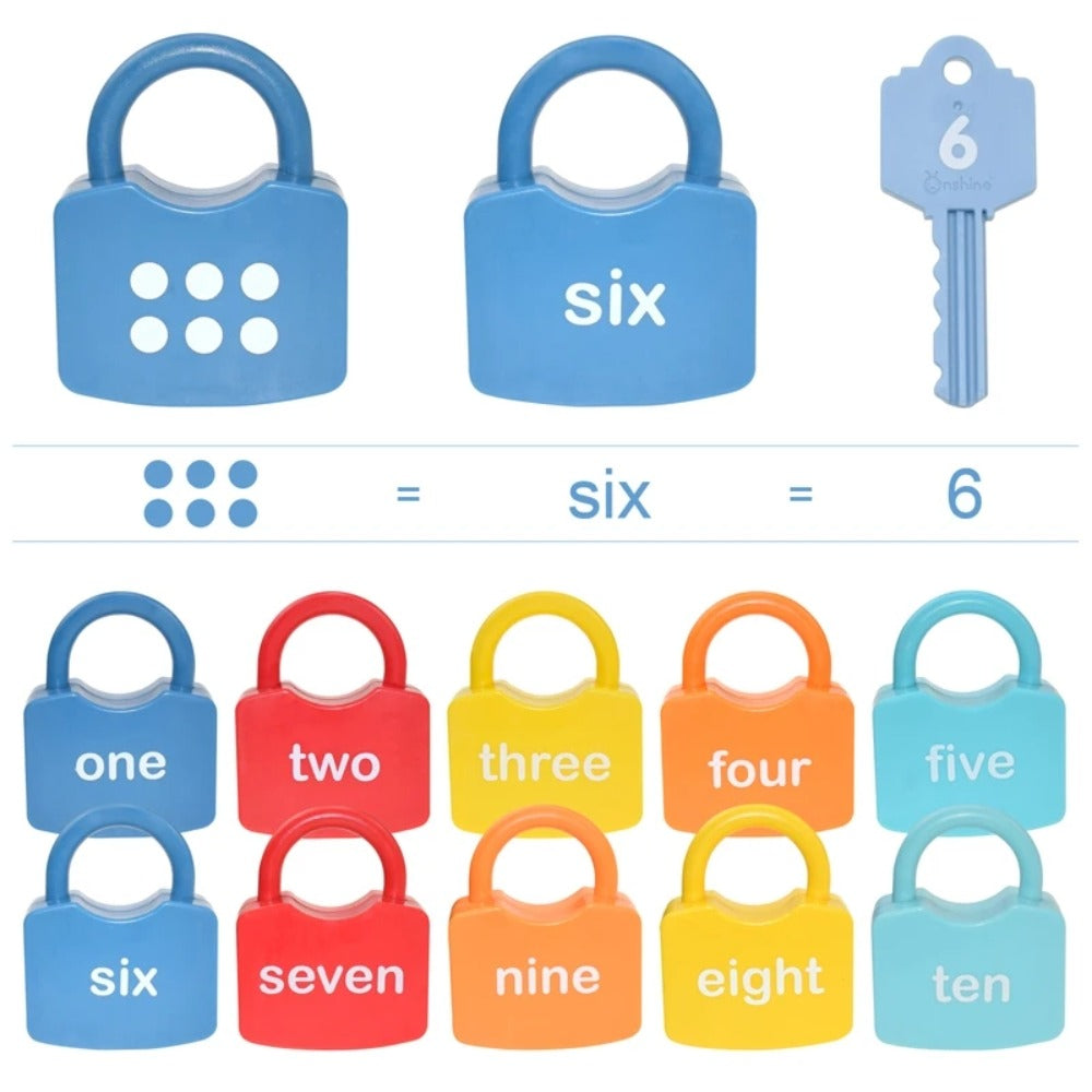 Preschool Math Lock and Key Counting Toy 10 Sets — Number Recognition Manipulative for Kids Ages 3-5, Color-Coded Kindergarten Math Activity, Montessori Hands-On Learning Toy, Birthday Christmas Gift