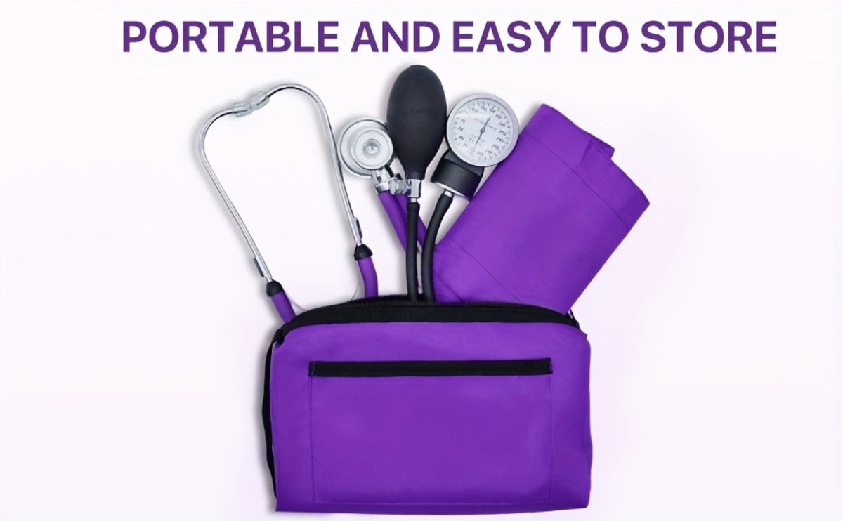 Aneroid Sphygmomanometer & Stethoscope 2-in-1 Set - Manual Blood Pressure Monitor with Nylon Cuff, Fixing Clip, Stethoscope, Portable Case & Accessories, Emergency BP Kit for Medical & Home Use