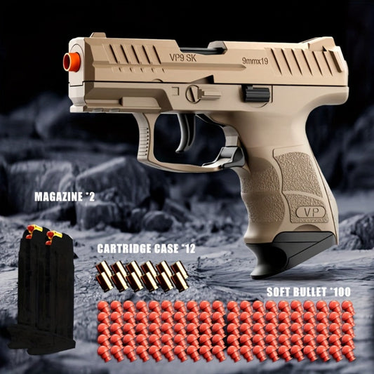Soft Bullet Toy Gun, VP9 Semi-Automatic Blaster with Shell Ejection