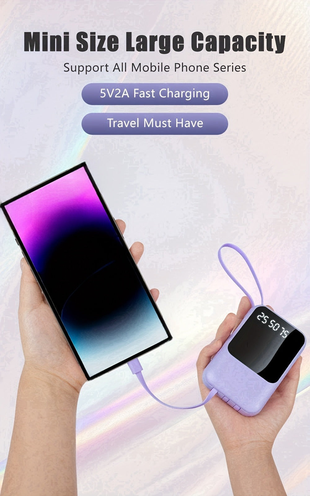10000mAh Mini Power Bank 4 Built-In Cables Ultra-Bright LED Digital Display – 22.5W Super Fast Charging Multifunctional Portable Charger for Outdoor Travel, Compatible with iPhone Android Samsung