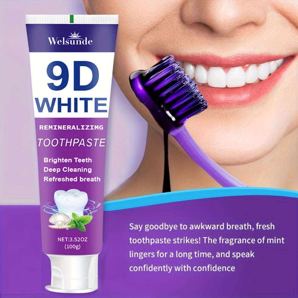 Remineralizing Toothpaste 4-Pack – 9D Purple Hypoallergenic Formula with Essential Oils, 400g Deep Cleaning Whitening Toothpaste for Sensitive Teeth, Gentle Gum Care & Fresh Breath, Daily Home & Travel Oral Hygiene