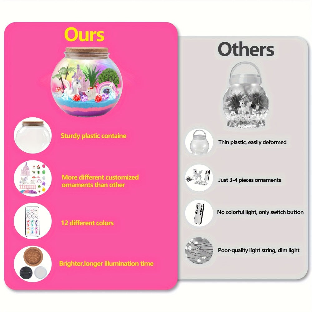 DIY Unicorn Terrarium Kit for Girls — Build Your Own Magic Garden with 13-Color LED Night Light & Remote, Arts Crafts STEM Toy Kids Ages 6+, Birthday Christmas Gift Girls