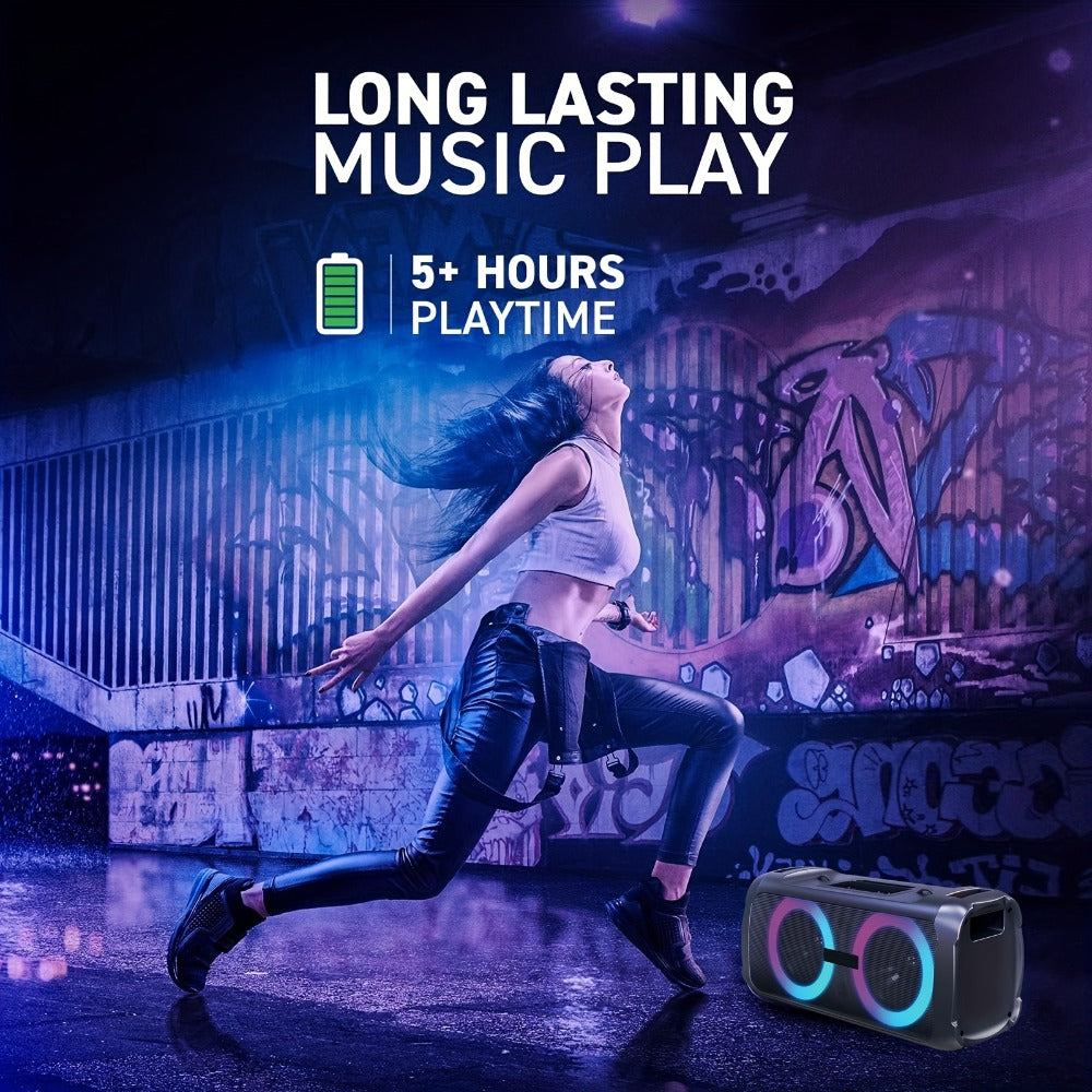 Large Outdoor Party Speaker with Dual 6.5" Subwoofer & LED Lights, Loud Portable Bluetooth Speaker with Shoulder Strap, Phone Tray, Mic Input, TWS Pairing, TF/USB/AUX, 5H Battery for Camping Beach Garage Parties