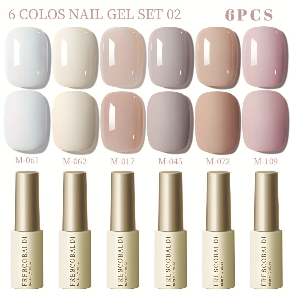 Solid Color Gel Nail Polish Set 6pcs Self-Leveling Soak-Off UV LED High Gloss Chip-Resistant – Popular Salon Shades for Daily Manicure, 8 Color Palettes Available, Nail Art Gift for Women