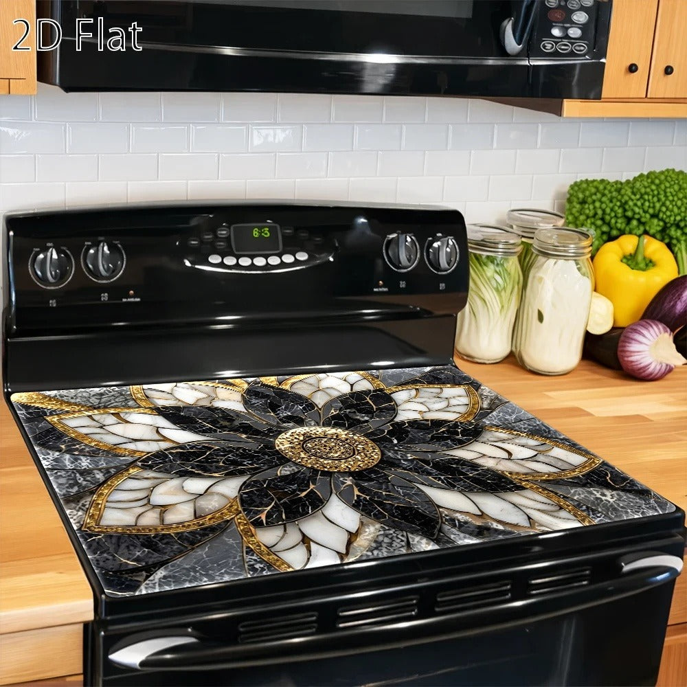 Stove Protector Mat Marble Lotus Pattern | Heat-Resistant Non-Stick Cooktop Cover Pad | Gas Stove, Induction Cooker, Glass Cooktop, Oven & Washer Dryer Top