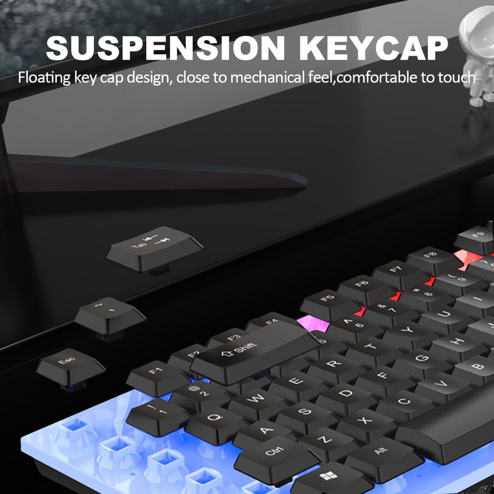 Wired USB RGB Gaming Keyboard and Mouse Combo 104 Keys Backlit Mechanical Feel 1000 DPI Optical Mouse for PC Desktop Laptop Windows Mac Linux Gamer Black White