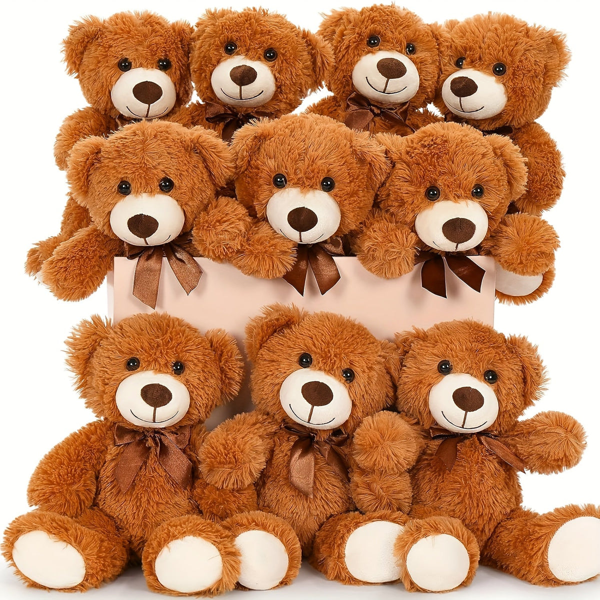 8-Pack Teddy Bears, 11-Inch Soft Plush in Dark Brown or Khaki