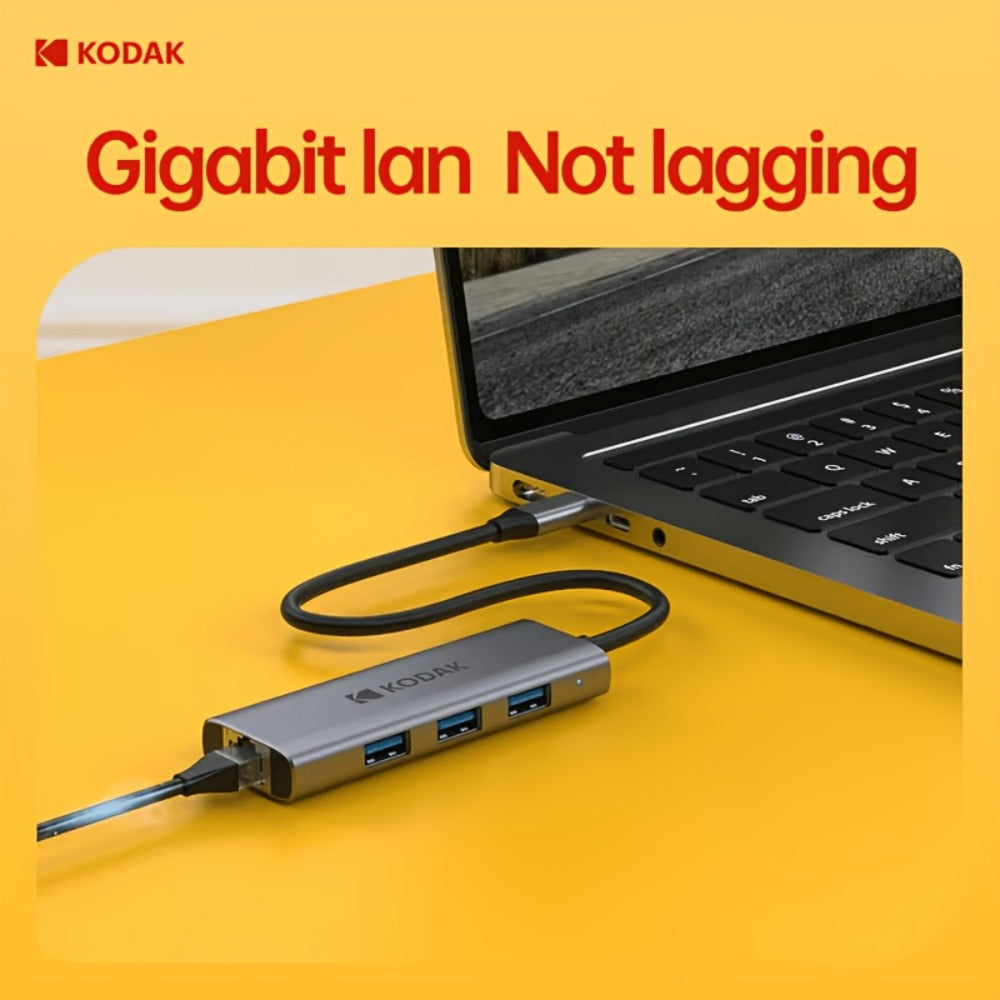 KODAK USB C Multiport Adapter 4-in-1 & 5-in-1 Hub – USB 3.0 Ports, 1000Mbps Gigabit Ethernet, Portable Aluminum Docking Station for MacBook, Laptop, Work, Home & Travel (T341/T343)