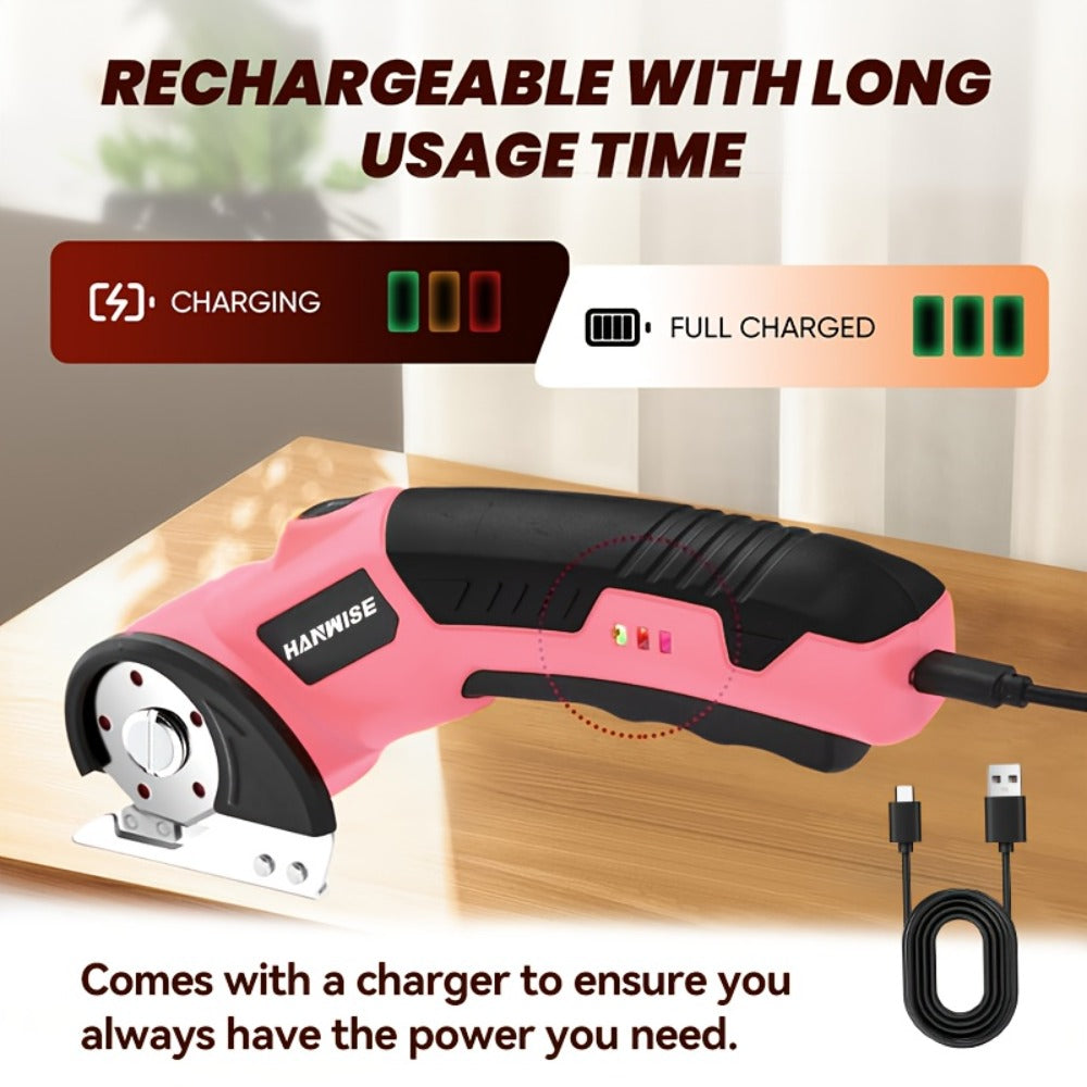 Electric Scissors Cordless 4.2V Rotary Cutter with 2000mAh Battery – 10000 RPM, Safety Lock, LED Light, Anti-Slip Handle, Fabric Cutting Machine for Clothing, Cardboard, Carpet, Leather & Craft Projects