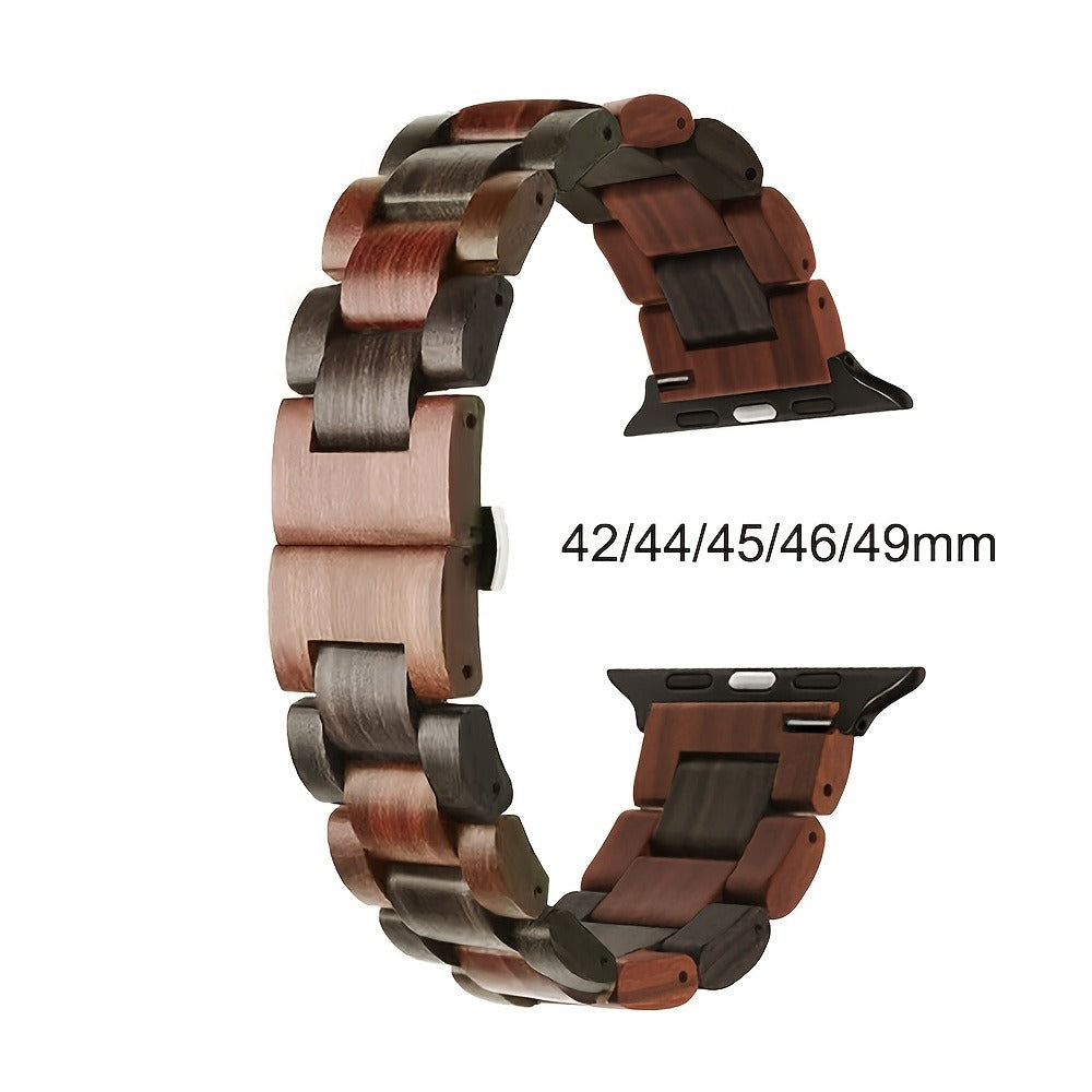 Wood Apple Watch Band Natural Walnut & Blackwood Replacement Strap – Lightweight Adjustable Buckle, Compatible with Apple Watch Series 3–10 SE Ultra 38 40 41 42 44 45 49mm – Dark Brown Black Mixed