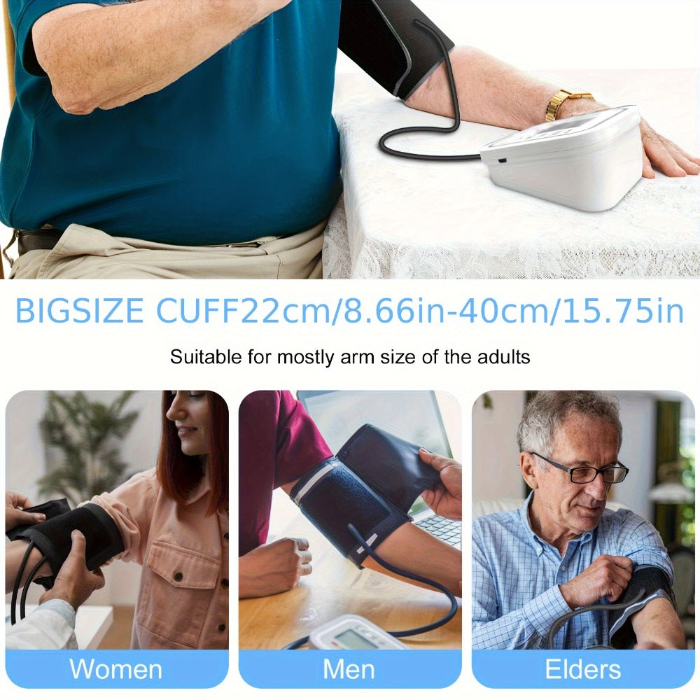 Upper Arm Blood Pressure Monitor – Large LCD, Voice Broadcast, Heart Rate & Irregular Heartbeat Detection, 2×99 Memory, 8.7–14.2" Adjustable Cuff, One-Touch Operation for Seniors & Pregnant Women
