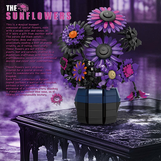 Purple Sunflower Building Block Bouquet, Botanical Display Model