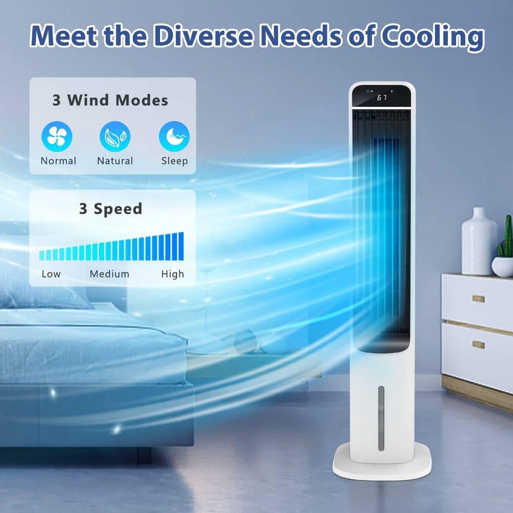 Evaporative Air Cooler Portable 1.32 Gal, 3-in-1 Swamp Cooler Fan Humidifier with Ice Cooling, 4 Ice Packs, 70° Oscillation & Low Noise, Bladeless Tower Fan Air Conditioner for Bedroom Kitchen Office