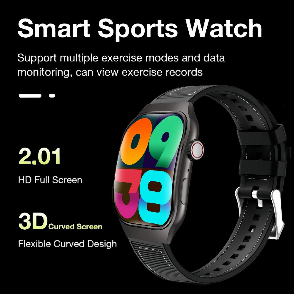 Smartwatch with Mini Games & Voice Assistant, 2.01" Curved Full Touch Screen, HD Wireless Calling, 100+ Sport Modes, Heart Rate SpO2 Sleep Tracker, Magnetic Charging, Deployable Buckle – Men & Women