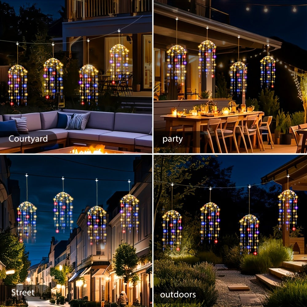 Solar Hanging Jellyfish Lights Outdoor 4 Pack – 8 Modes LED Wire Fairy Lights for Garden Patio Courtyard Wedding Valentine's Day Party Bar Holiday Decoration – White Warm White Multicolor