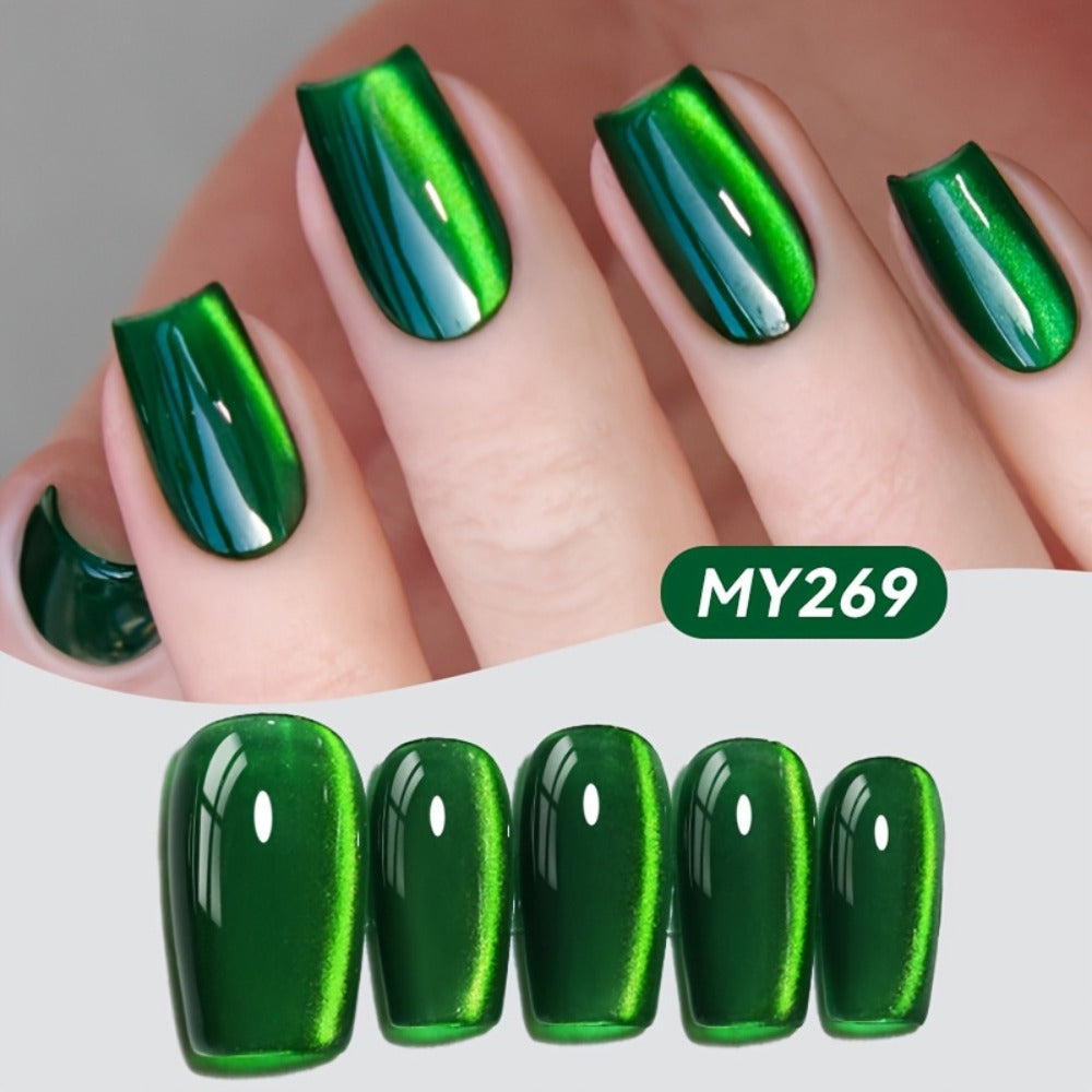 Cat Eye Gel Nail Polish Imperial Green — Magnetic Shimmer Effect Soak Off LED UV Long Lasting 30 Days | BORN PRETTY MY269 Deep Jewel Tone Green Nail Art | DIY Home Salon Manicure 10ml