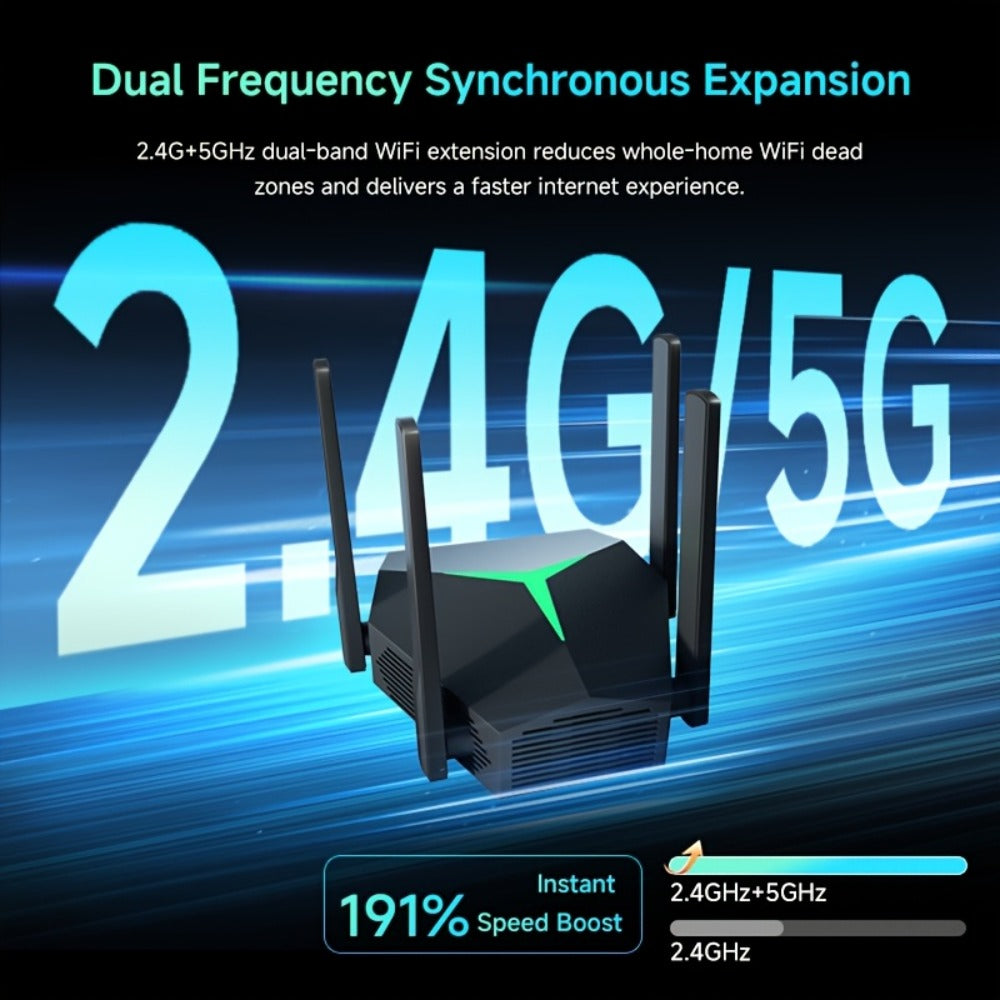 1167Mbps WiFi Repeater Single to Dual Band Converter - Wall-Penetrating Signal Booster Extender, 2.4G & 5G Simultaneous, 802.11ac Plug-In Design, Upgrades Single Band Router to Dual Band
