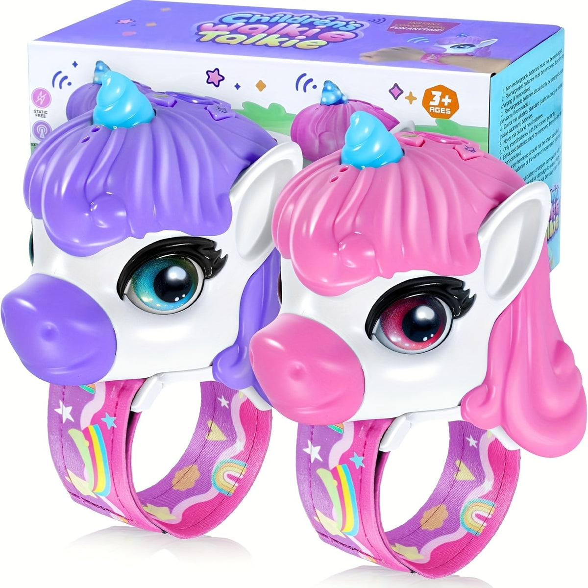 Unicorn Walkie Talkies for Kids 2 Pack, Glow in the Dark, Long Range 2-Way Radio Toy for Boys & Girls Ages 3-12, Outdoor Adventure Camping Hiking, Birthday Christmas Halloween Back to School Gift, Pink & Purple