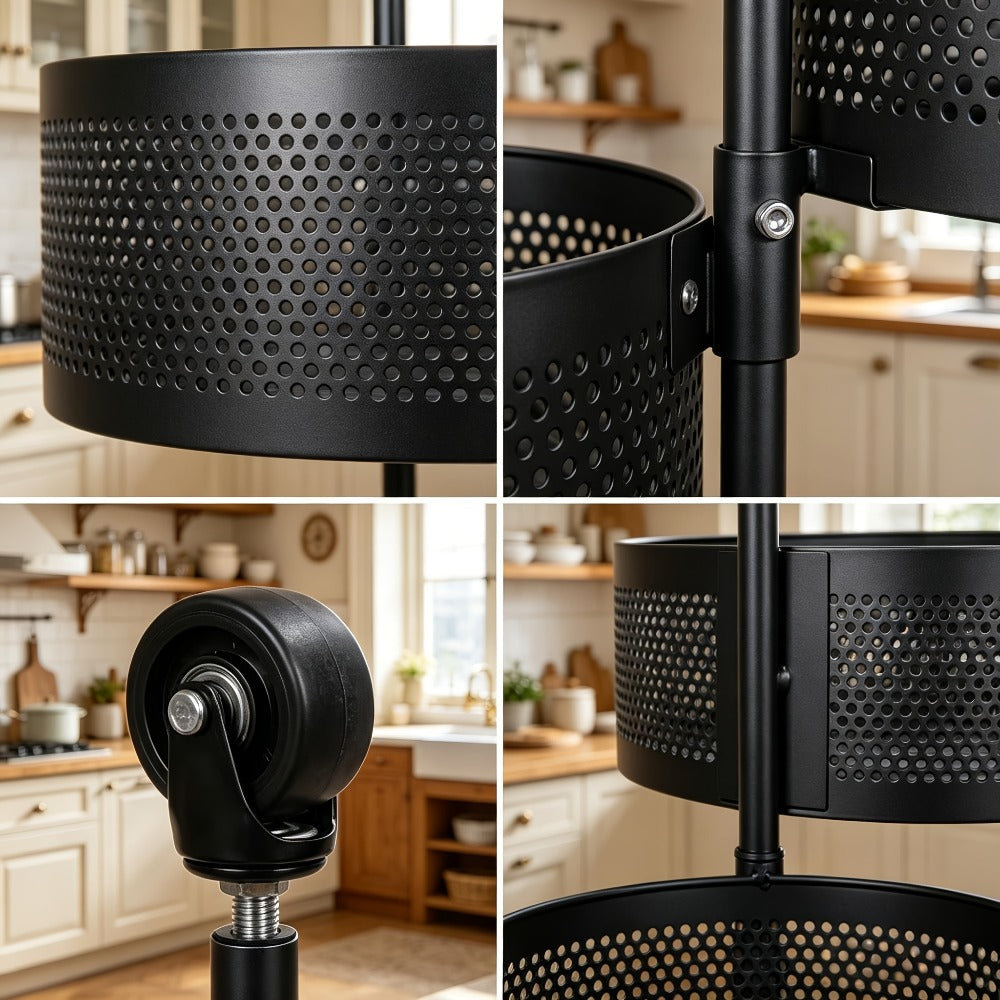 Rolling Storage Cart with Wheels 5-Tier 360° Rotating Kitchen Organizer Basket, No Assembly Space-Saving Floor Standing Bin for Kitchen Pantry Bathroom Bedroom Fruits Vegetables Home Organization