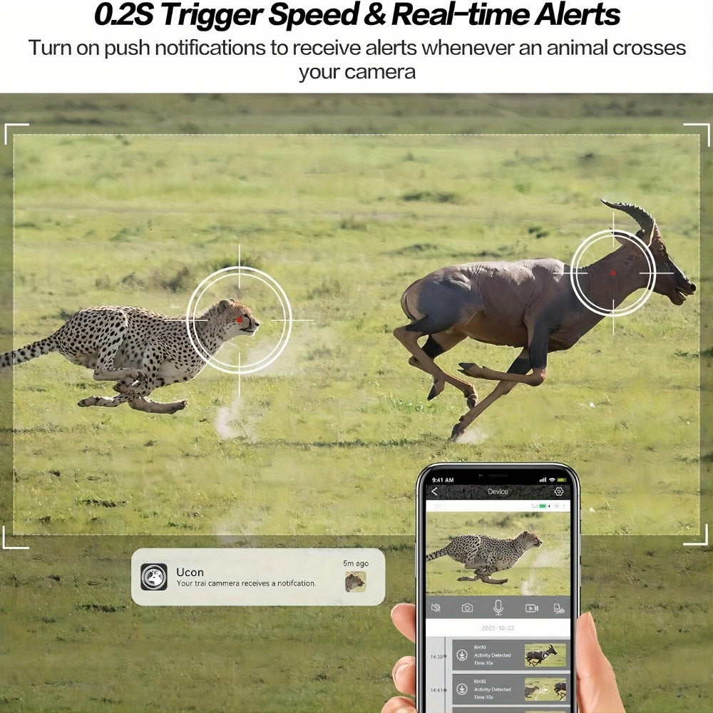 4G LTE Cellular Trail Camera Solar Powered with Night Vision & HD Live View – Built-in SIM Card, 0.2s Trigger Speed, IP65 Waterproof, No WiFi Needed, Hunting & Wildlife Camera
