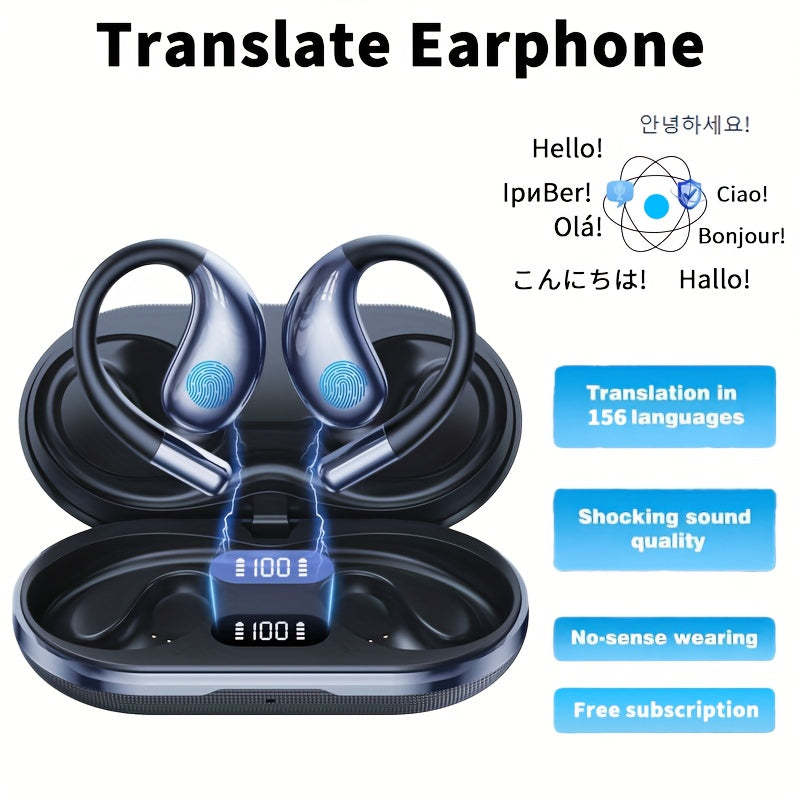 AI Translation Earbuds Bluetooth 5.4, 156 Languages Real-Time Two-Way Translation, Offline Mode, Audio Transcription & Photo Translation, HD Sound, 4-Hour Battery - 3-in-1 Device for Travel, Business & Learning