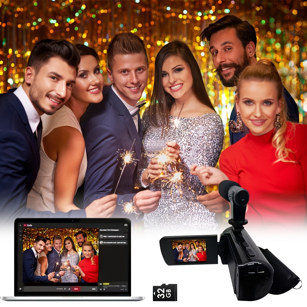 Digital Video Camera HD 1080P with Flip Screen & External Microphone – 16MP 16X Zoom Compact Camcorder for Family, Travel, Vlogging, YouTube & Beginners with 32GB Card