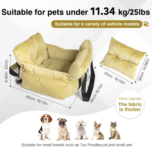 Dog Car Seat Carrier with Carry Handle, Adjustable Shoulder Strap & Harness Attachment