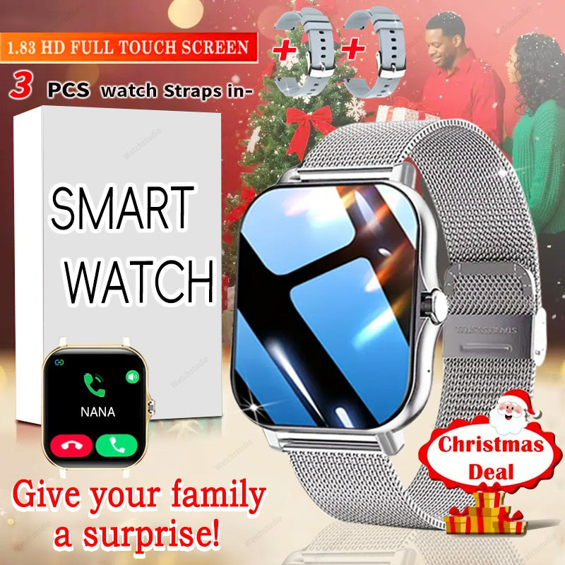 Gift Smartwatch Metal Strap – Wireless Calling, Music Player, App Notifications, Sports Mode, USB Rechargeable – Elegant Watch Gift for Women & Men Pink Black Silver Gold Android & iPhone