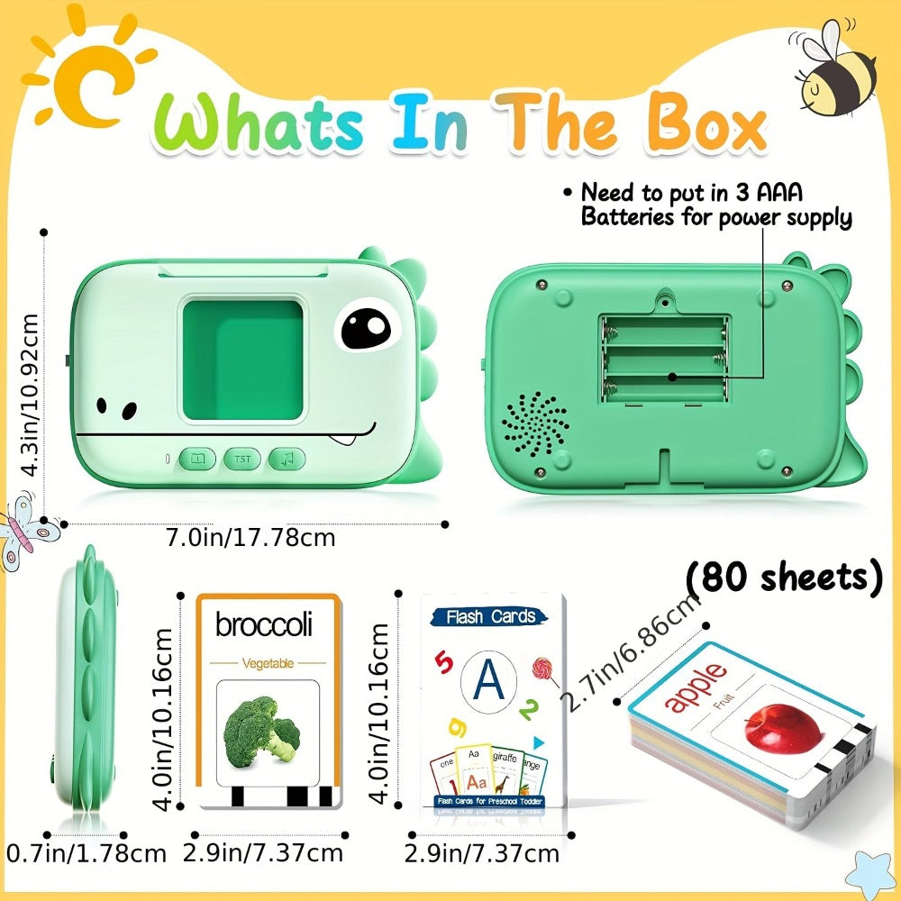 Talking Flashcard Machine for Toddlers 160 Words — Portable Word Card Reader Kids Ages 1-4 Dinosaur Unicorn Style Speech Vocabulary Learning Toy Gift Boys Girls