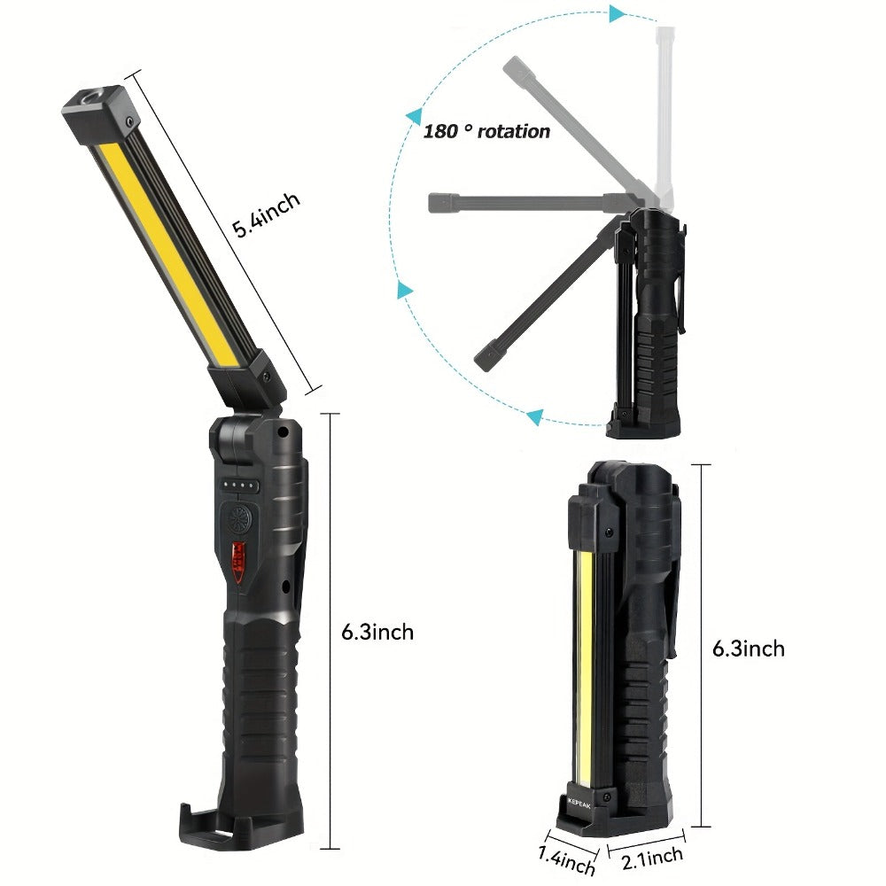 COB LED Work Light Magnetic Base Rechargeable USB 20000 Lumens 7 Modes 180° Rotation Portable Hanging Flashlight with Built-in Battery Power Bank Function for Workshop Garage Car Repair 1/2/4 Pack