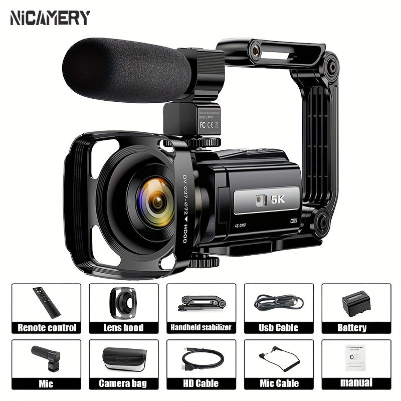 5K 30FPS Vlog Camera 48MP UHD WiFi with 16x Digital Zoom, IR Night Vision, 270° Rotatable Touch Screen & 6-Axis Stabilization - Outdoor Video Camera with Mic, Stand & Carry Bag