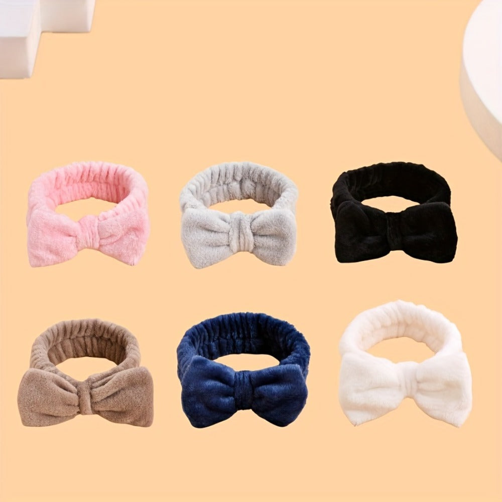 Bow Skincare Headbands for Women 6 Pack Patterned Soft Fabric Elastic Hair Bands for Makeup Spa Shower Face Washing Skincare Routine Beauty Accessory Gift Set for All Hair Types Teens Girls