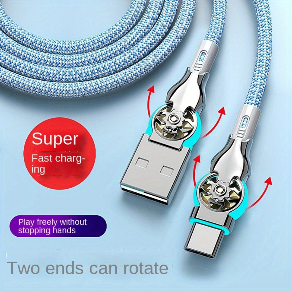 90 Degree USB-C Cable 65W Fast Charging with LED Light 6.56ft – Left Right Angle Double Elbow Type-C Data Cable for Samsung Galaxy S24 S23 Xiaomi Huawei Android Gaming Car Desk Setup