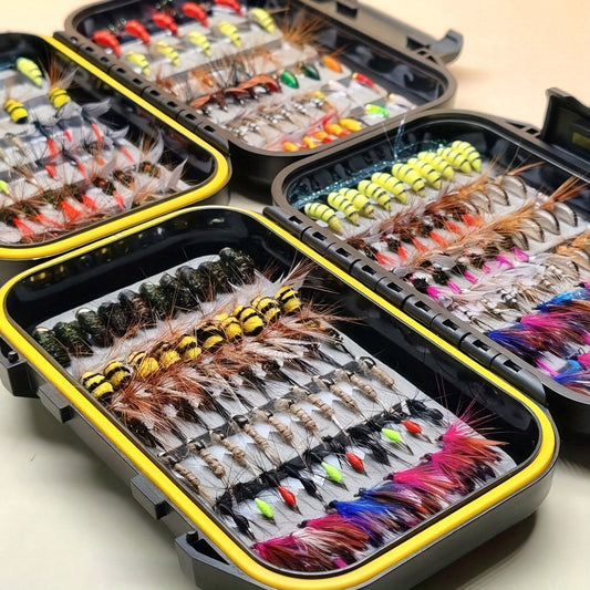 Fly Fishing Flies Kit with Fly Box, Hand-Tied 30, 84 or 114-Piece Assortments