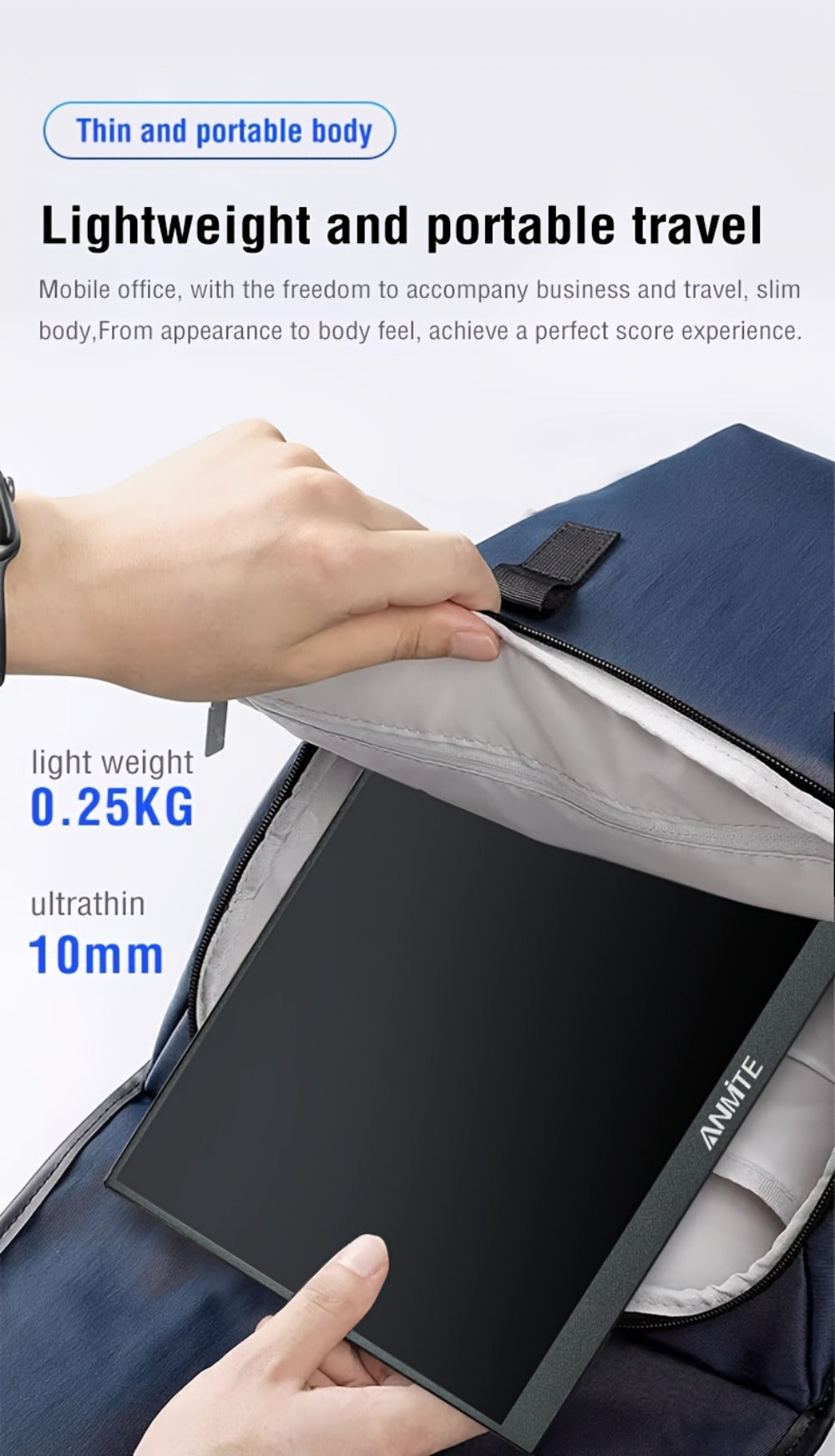 Anmite 10.5" IPS Portable Monitor 1280P 100% sRGB USB-C, Laptop Second Screen Gaming Extension Display for Mac PS4 PS5 Raspberry Pi Switch Steam Deck, Ultra-Slim Travel Monitor