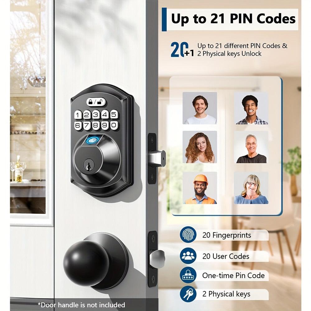 Tuya Smart Front Door Lock with Fingerprint & Keypad, Bluetooth App Control, Auto Lock, Vacation Mode & Hidden Key Backup – Digital Keyless Entry Electronic Lock for Home Apartment Office