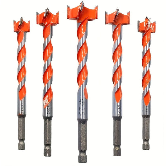 Long Auger Drill Bit Set, 5-Piece Alloy Hex Shank for Wood and Plastic