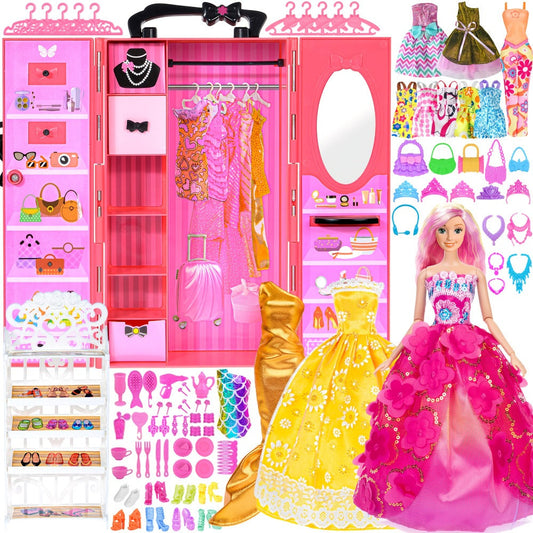 105-Piece Rose Doll Closet Playset for 11.5-Inch Fashion Dolls
