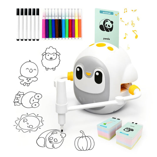 Penguin Drawing Robot for Kids with 200 Drawing Cards and 12 Color Pens