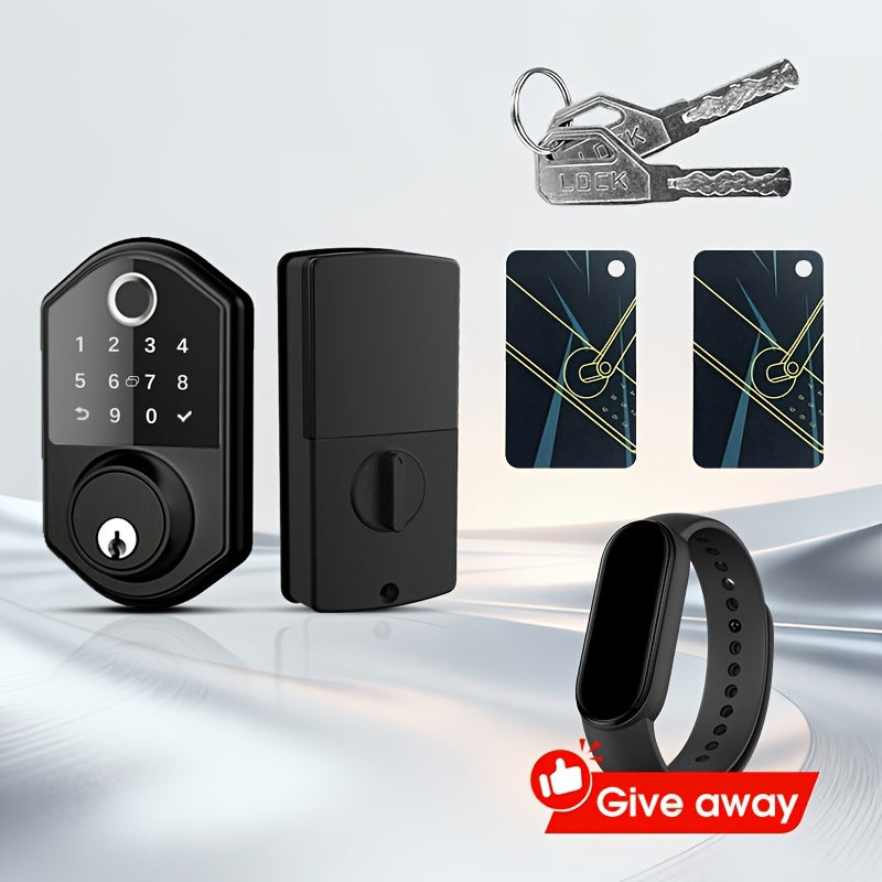 Anti-Peep Keypad Door Lock with Fingerprint & Auto-Lock - Biometric Smart Lock, IC Card Option, Keyless Entry for Home, Bedroom, Office & Apartment, Easy DIY Install, Black & Silver