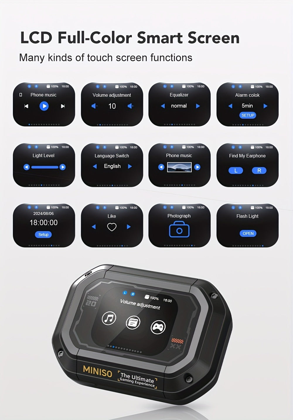 AI Translation Wireless Earbuds Real-Time 135 Languages Open-Ear Design Full-Color Touch Screen Gaming Headset Bluetooth for Travel Business Study iOS Android