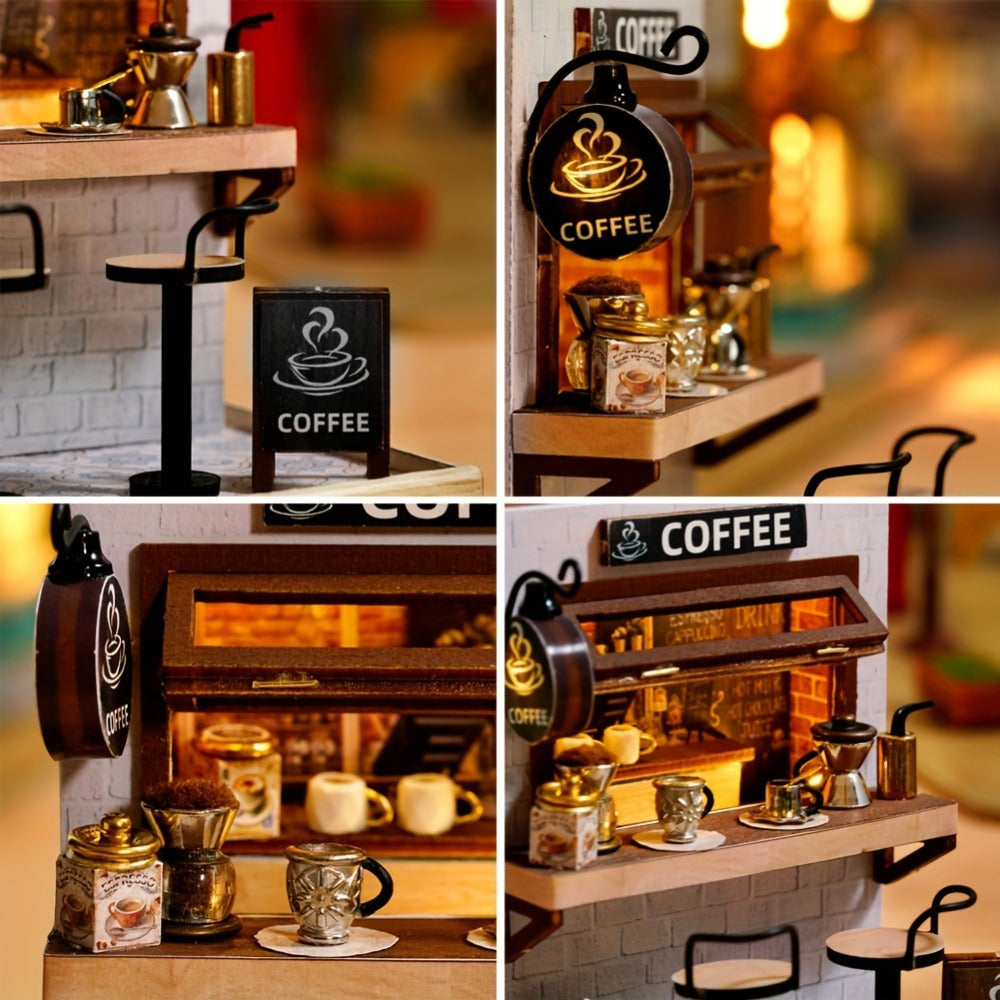 DIY Wooden Miniature Shop Kit with Dust Cover in Four Themes