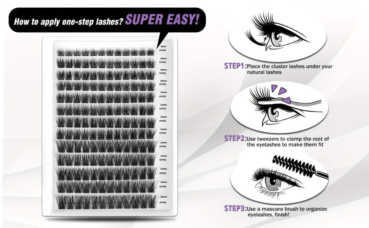 Invisible 2-Strip Tape Lash Clusters 156Pcs — Pre-Glued Self-Adhesive Eyelash Extensions, No Glue No Sticky Residue, Volume Mixed Longer-Lasting DIY Cluster Lashes for Women Sensitive Eyes