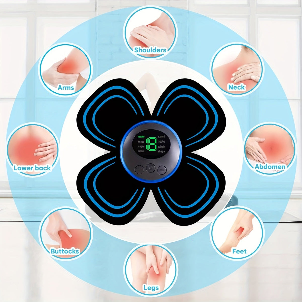 EMS Muscle Stimulator Massager Patch – Full Body Electric Massage Device with 8 Modes & 19 Intensity Levels for Shoulder, Arm, Leg, Waist & Cervical Spine Pain Relief