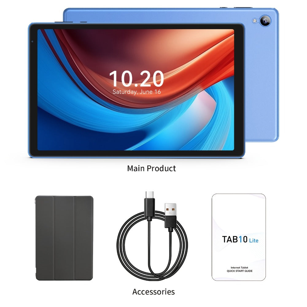 Android 14 Tablet 10 Inch 6000mAh Battery 4GB RAM 32GB ROM Quad-Core HD IPS Screen WiFi Google Play Front Rear Camera Blue Pink Gray Purple with Protective Case