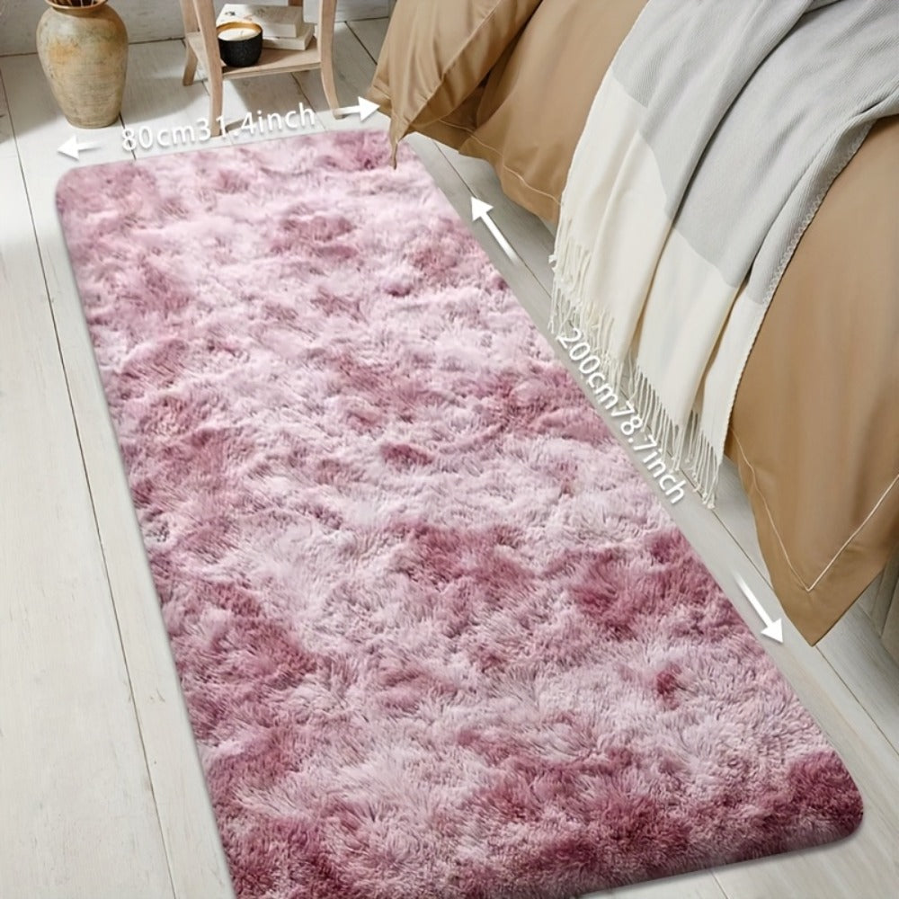 Tie-Dye Plush Fluffy Mat Absorbent Non-Slip – Luxury Soft Bathroom Rug for Living Room & Bedroom, Modern Home Decor Floor Mat, 31.5x78.7 in – Light Grey, Dark Gray, Light Pink, Black