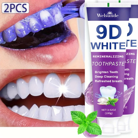 Purple Toothpaste 2 Pack, Hydroxyapatite Color-Correcting Whitening Toothpaste, Mint, 100g Each